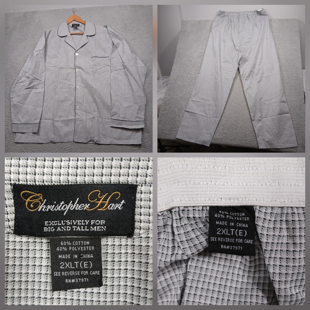 Christopher Hart Pajama Set Men's‎ 2XLT Gray Check Button Front Big & Tall